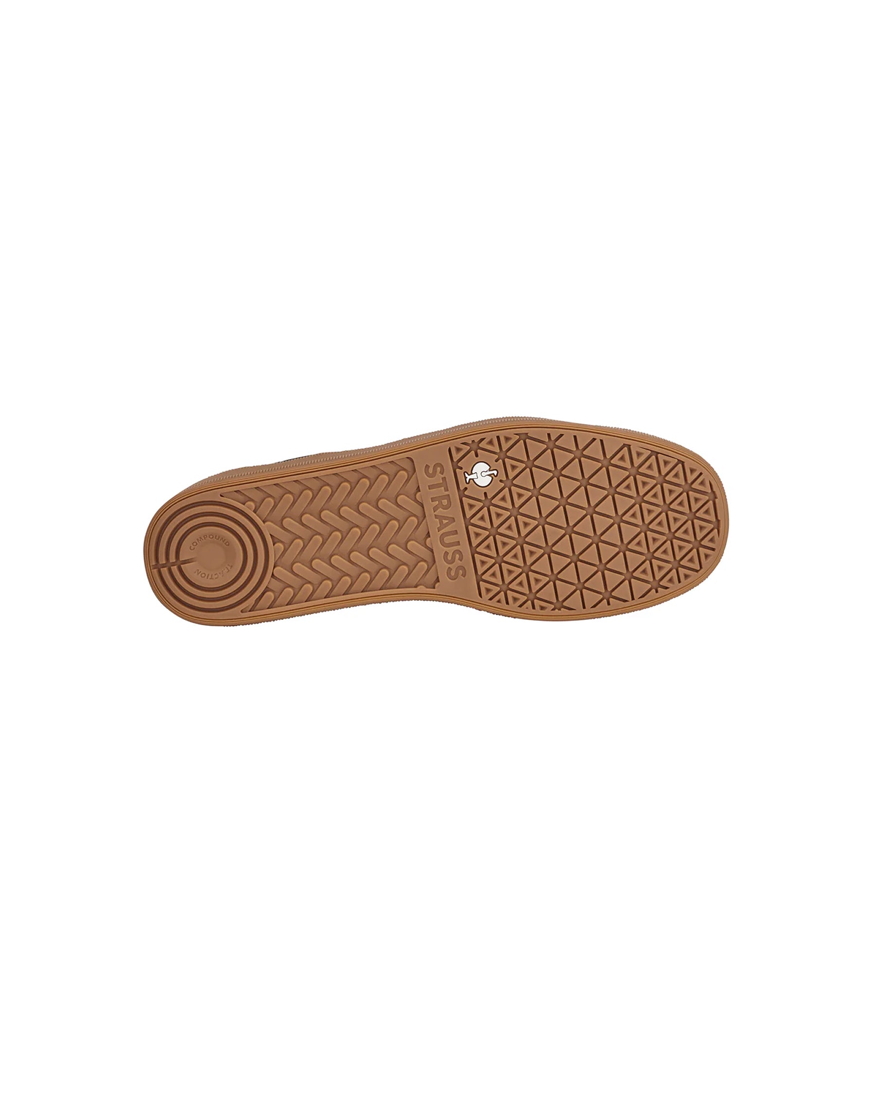 Outsole tread view of the STRAUSS Brooklyn Steel Toe Work Shoe in Black and White