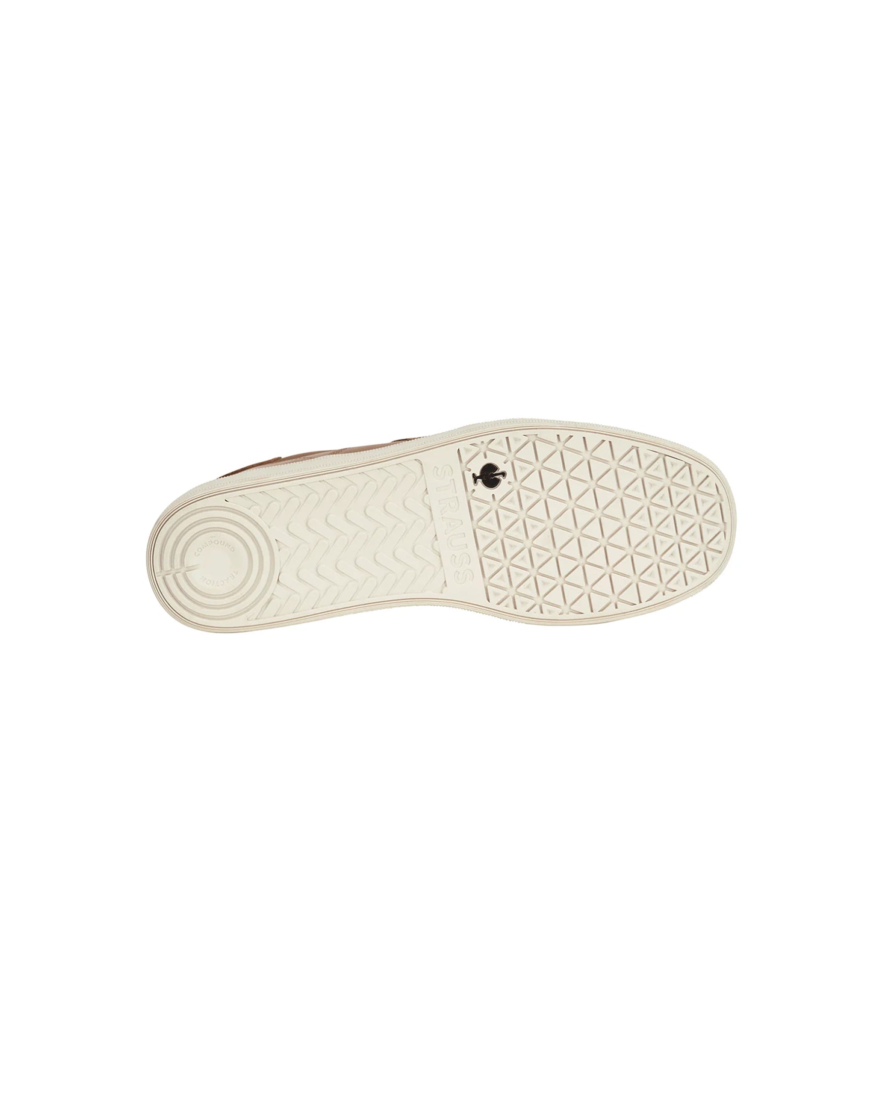 Outsole tread view of the STRAUSS Brooklyn Steel Toe Work Shoe in Almond brown