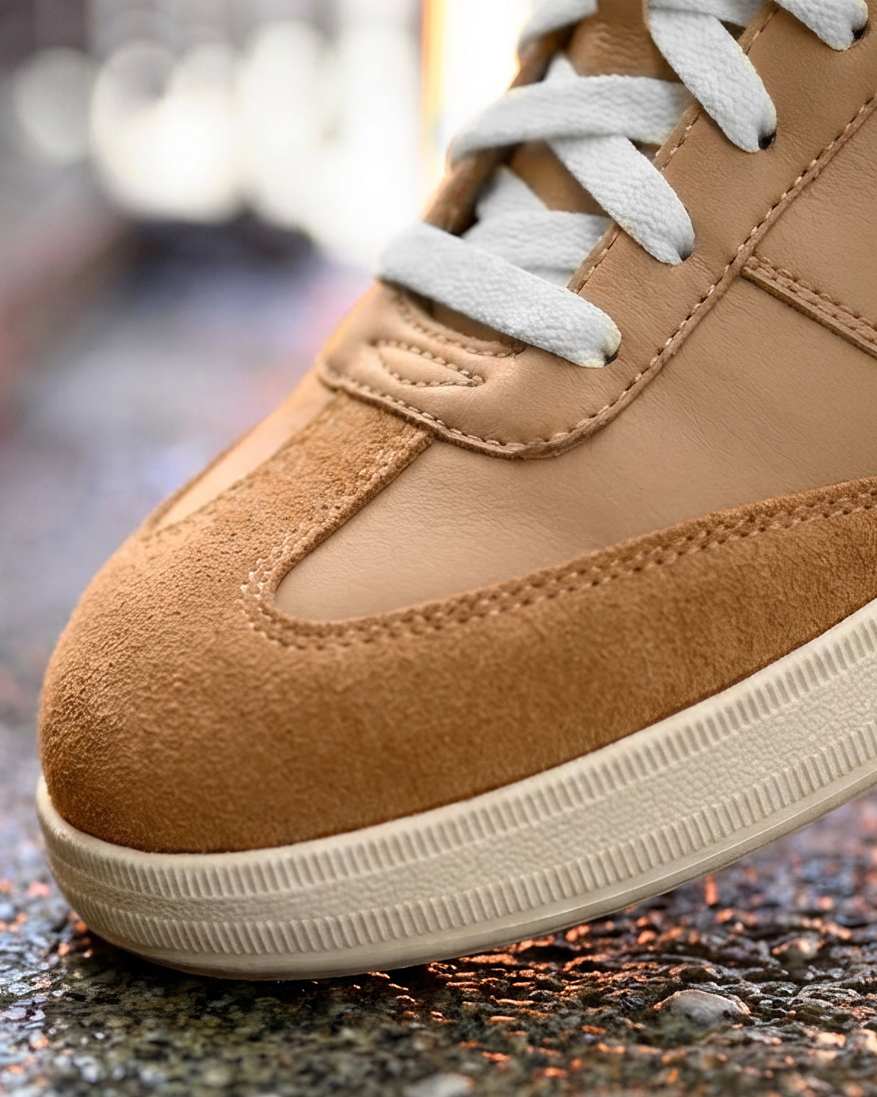 Close-up of the Almond brown Brooklyn Steel Toe Work Shoe steel toe area