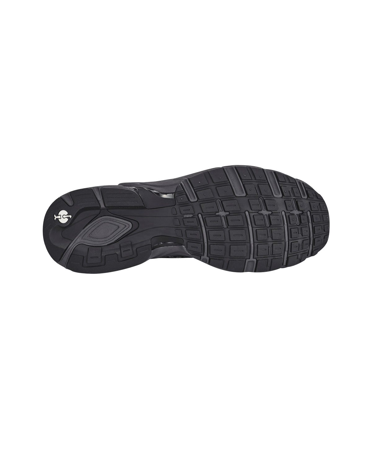 Outsole tread view of the STRAUSS St. Louis Composite Toe Work Shoe in Carbon gray