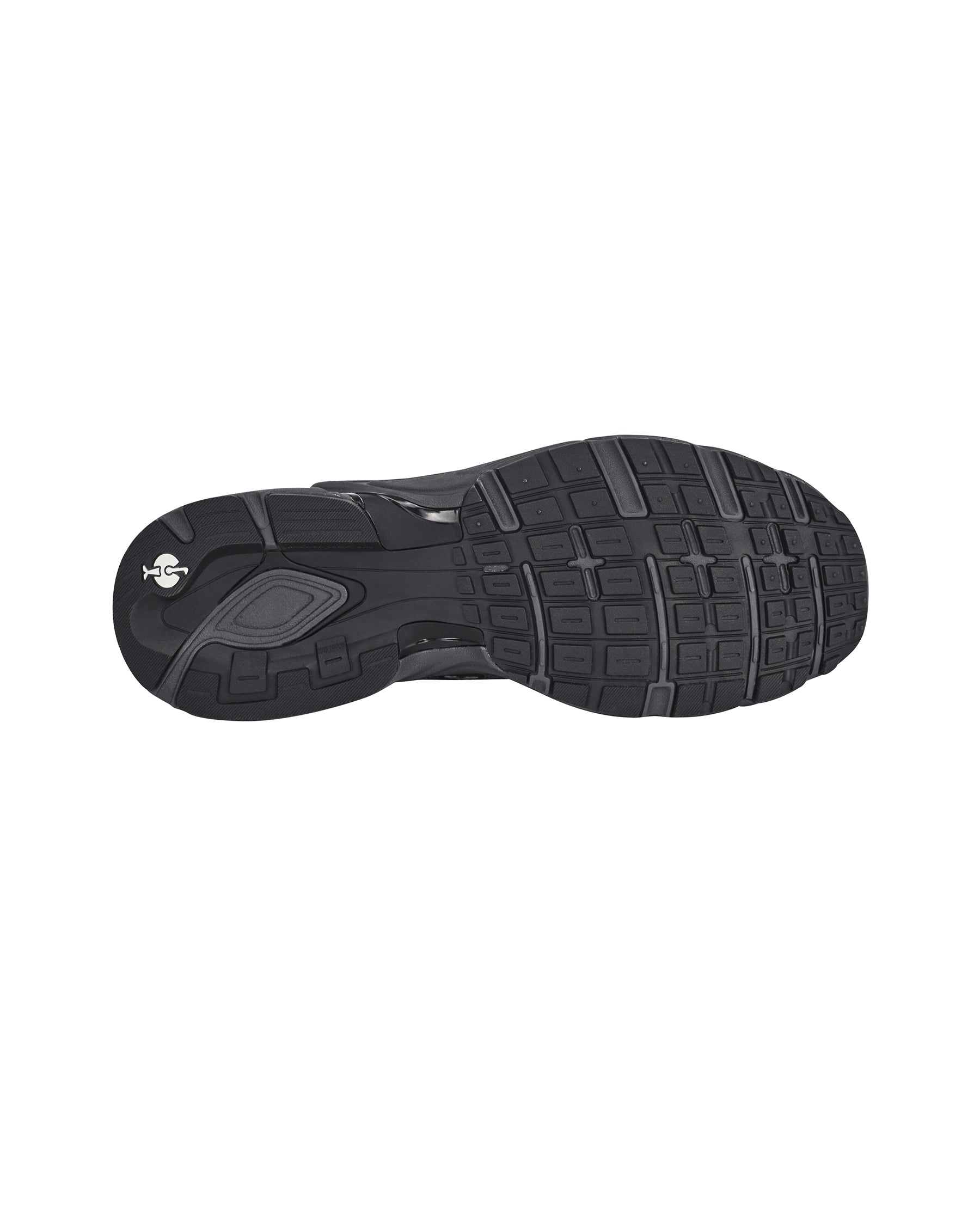 Outsole tread view of the STRAUSS St. Louis Composite Toe Work Shoe in Carbon gray