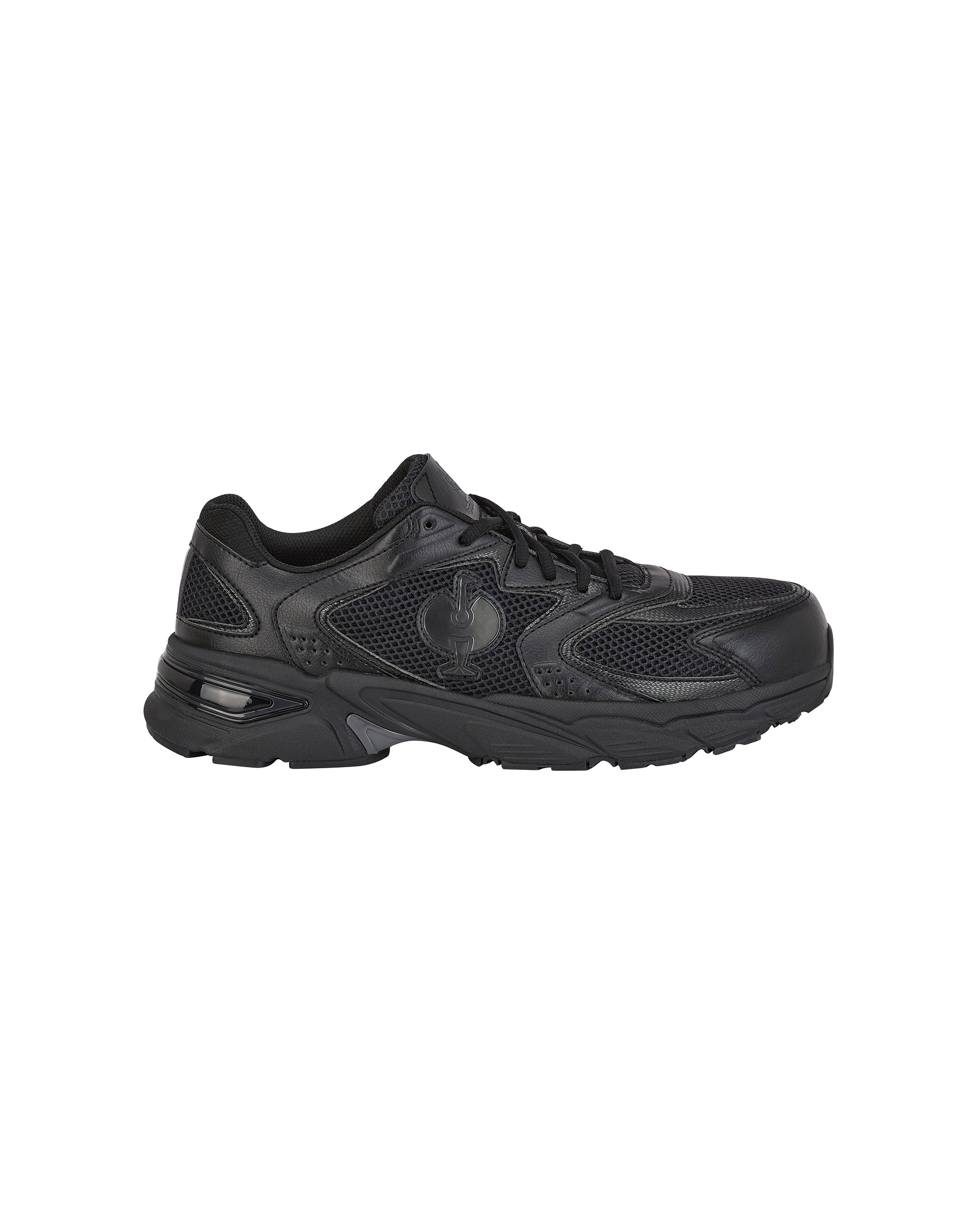STRAUSS St. Louis Composite Toe Work Shoe in Black, side profile view