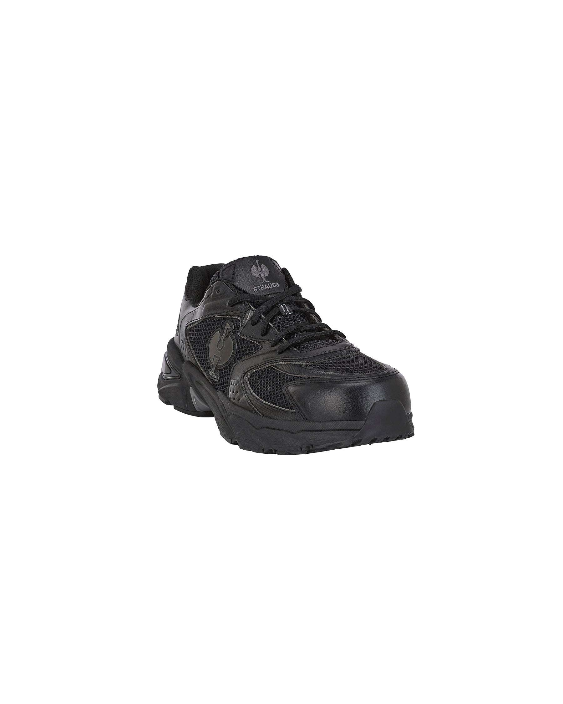 STRAUSS St. Louis Composite Toe Work Shoe in Black, front three-quarter view