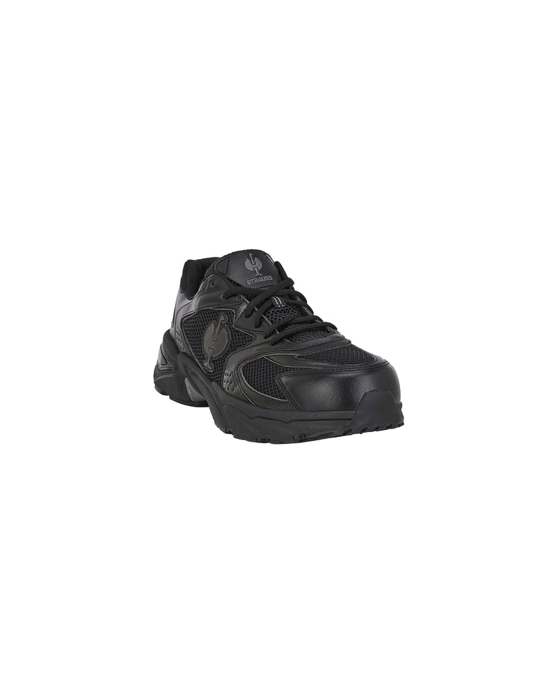 STRAUSS St. Louis Composite Toe Work Shoe in Black, front three-quarter view