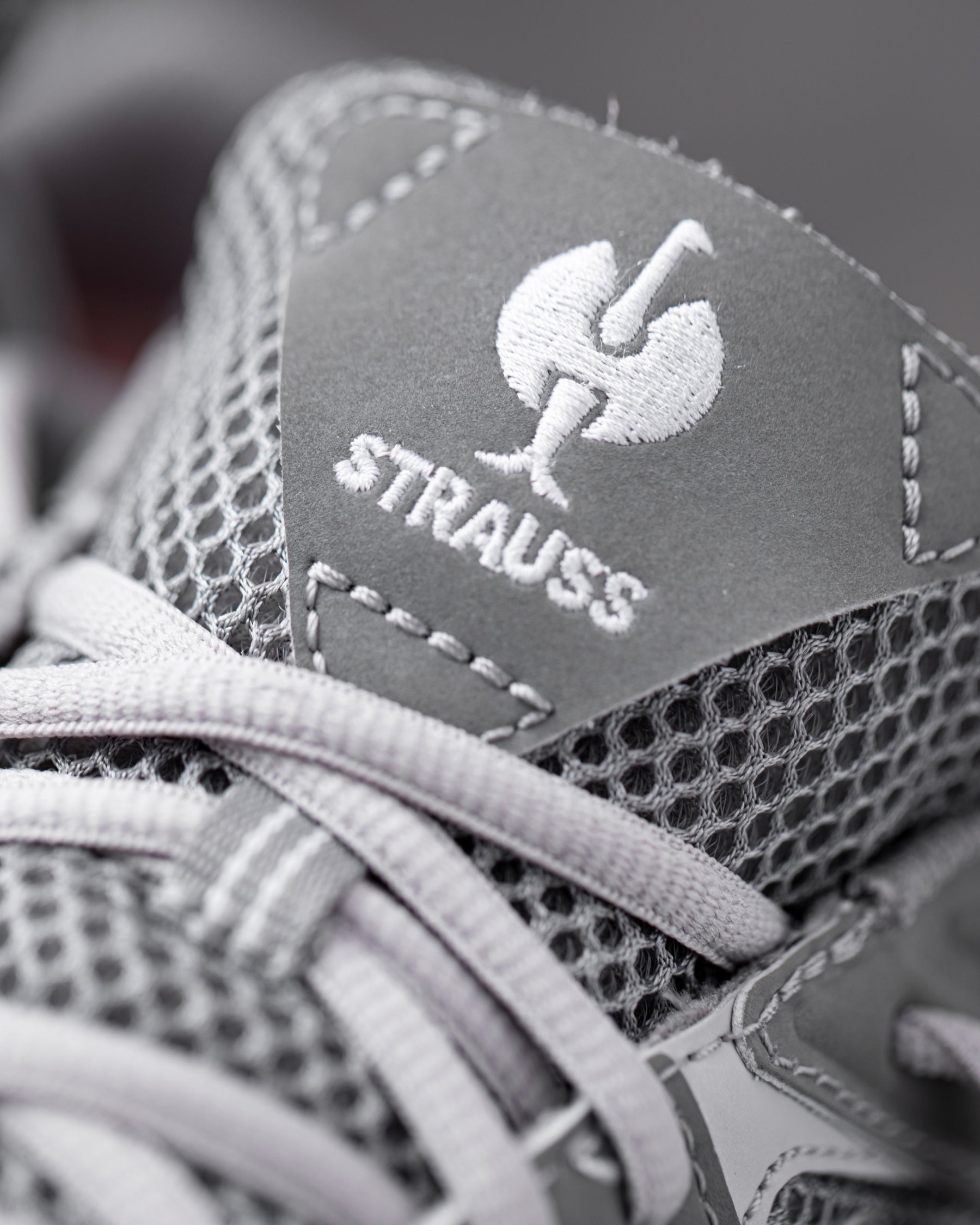Close-up of the Pearl gray St. Louis Composite Toe Work Shoe upper and laces