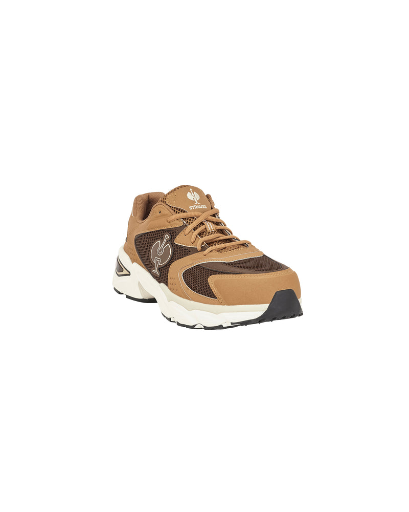 STRAUSS St. Louis Composite Toe Work Shoe in Almond brown, front three-quarter view