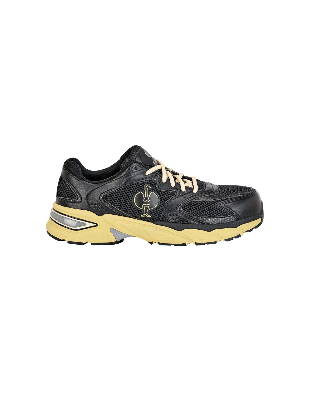 STRAUSS St. Louis Composite Toe Work Shoe in Black and Sand, side profile view