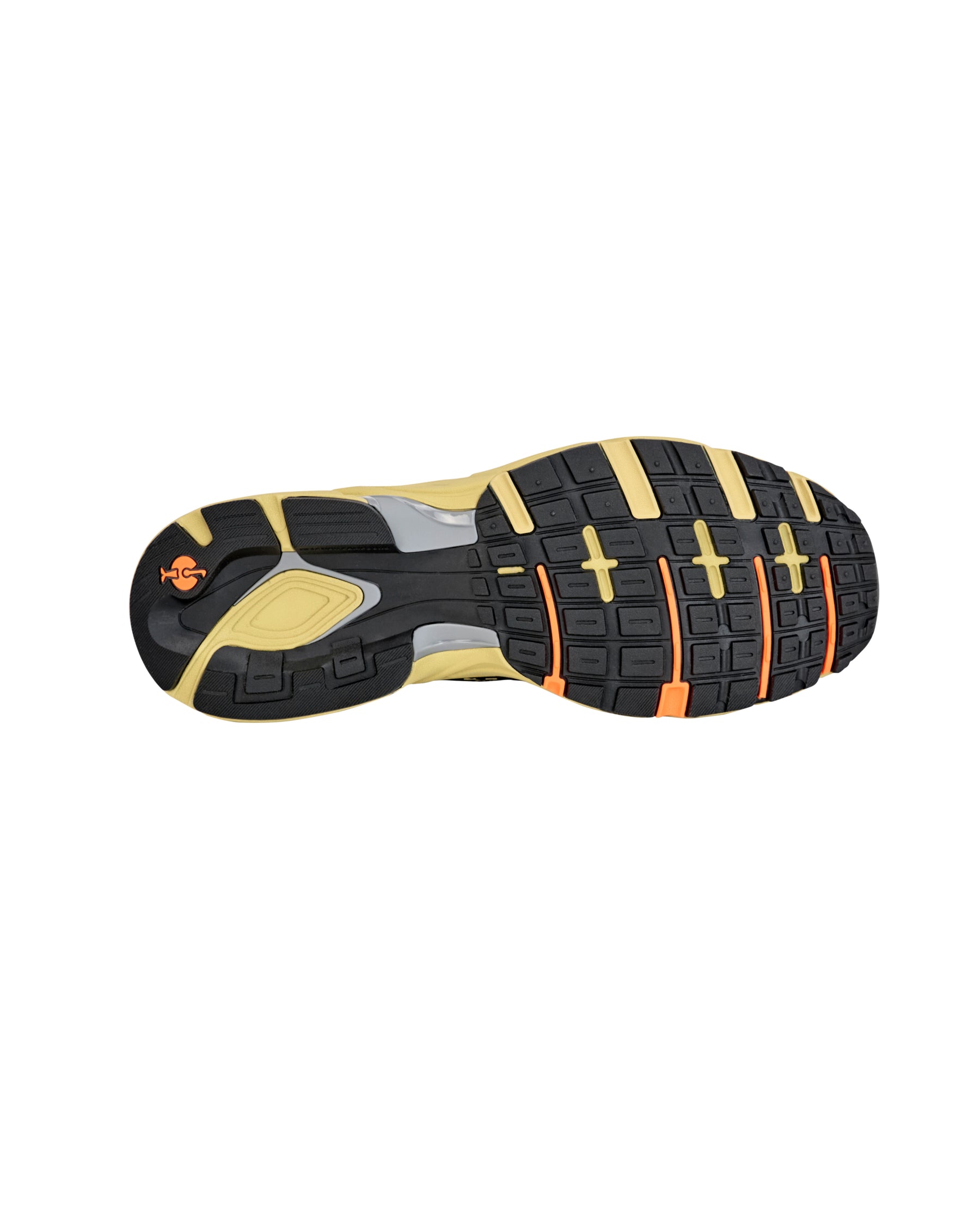 Outsole tread view of the STRAUSS St. Louis Composite Toe Work Shoe in Black and Sand