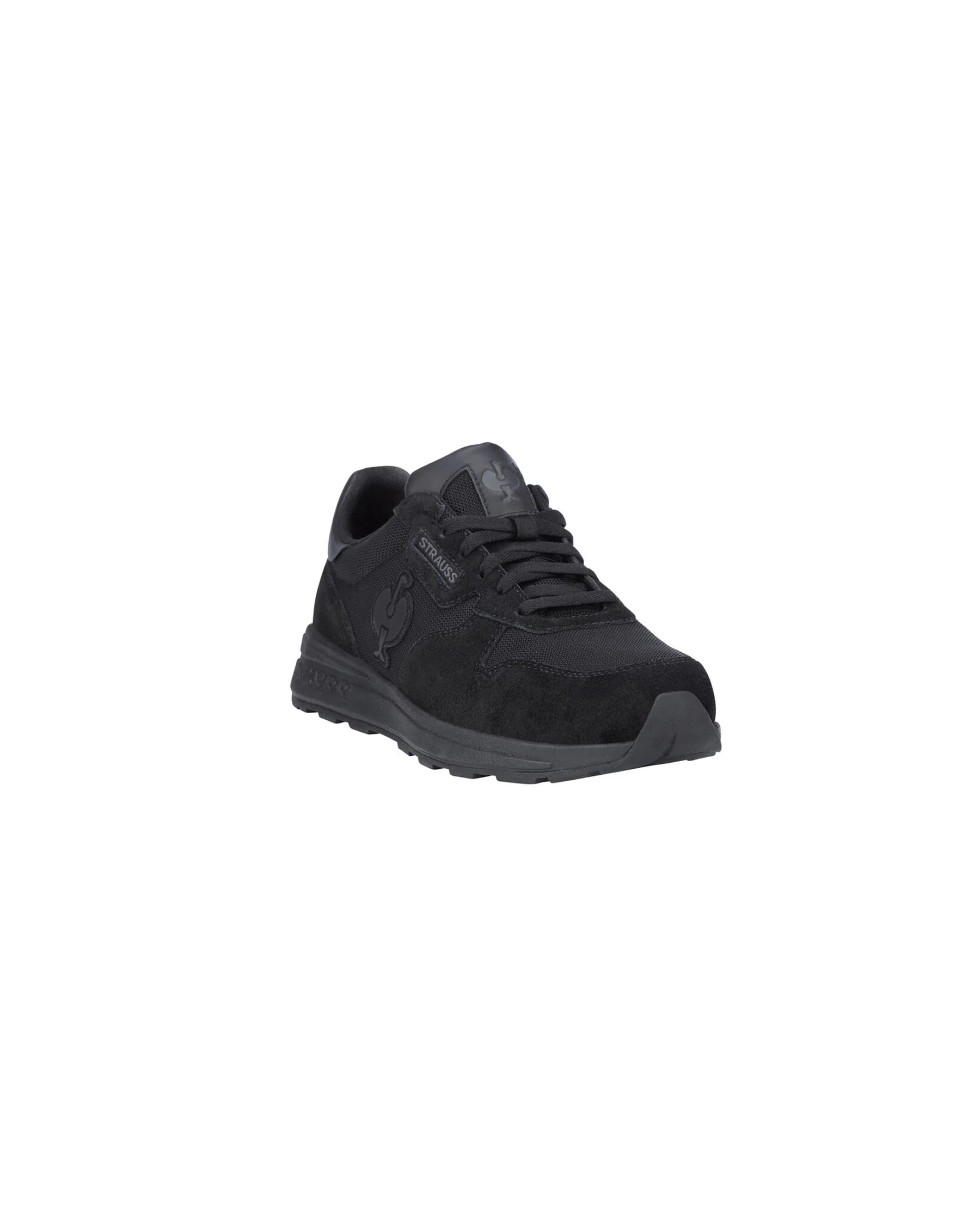 STRAUSS Canberra Steel Toe Work Shoe in Black, front three-quarter view