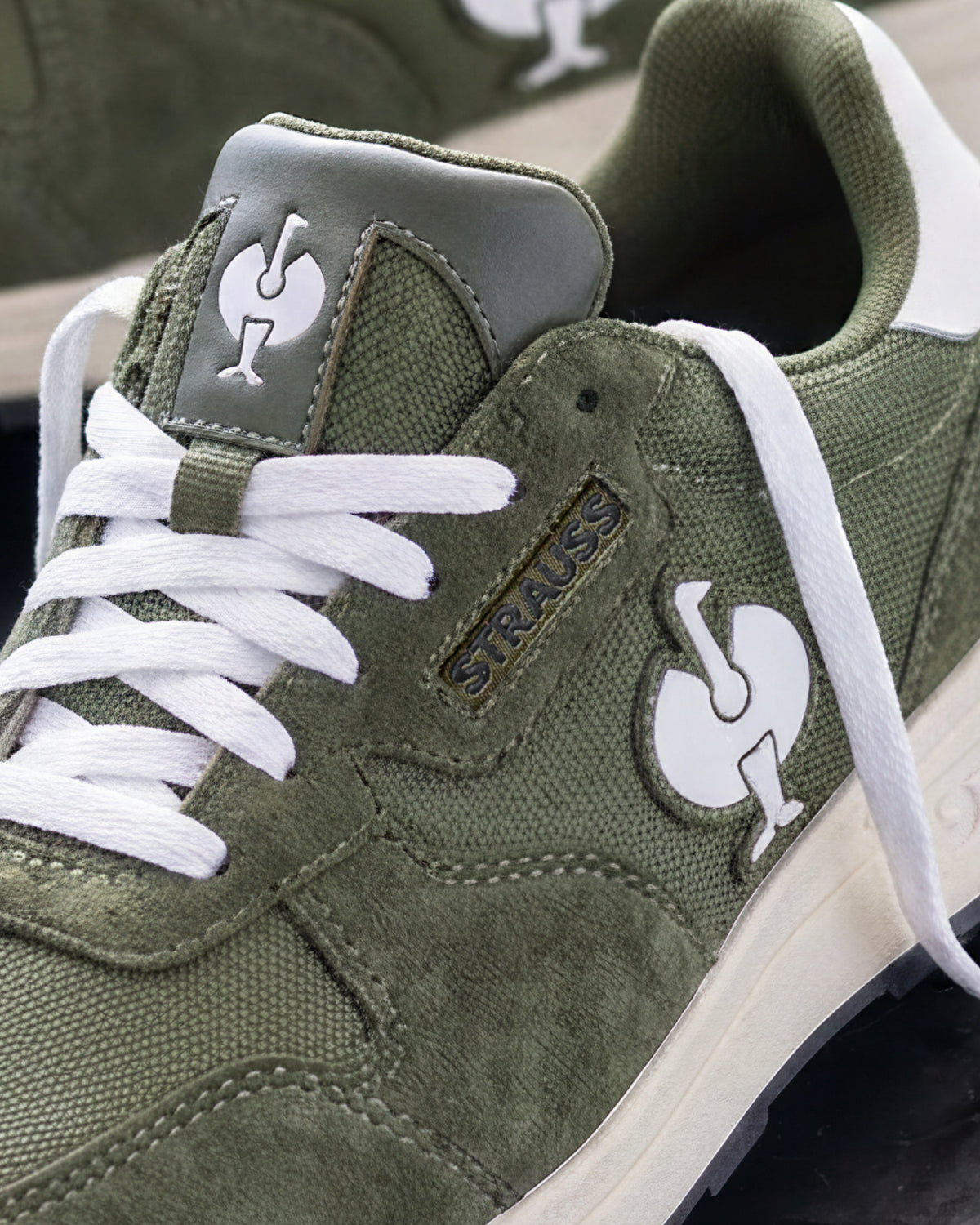 Close-up of the Disguise green Canberra Steel Toe Work Shoe material
