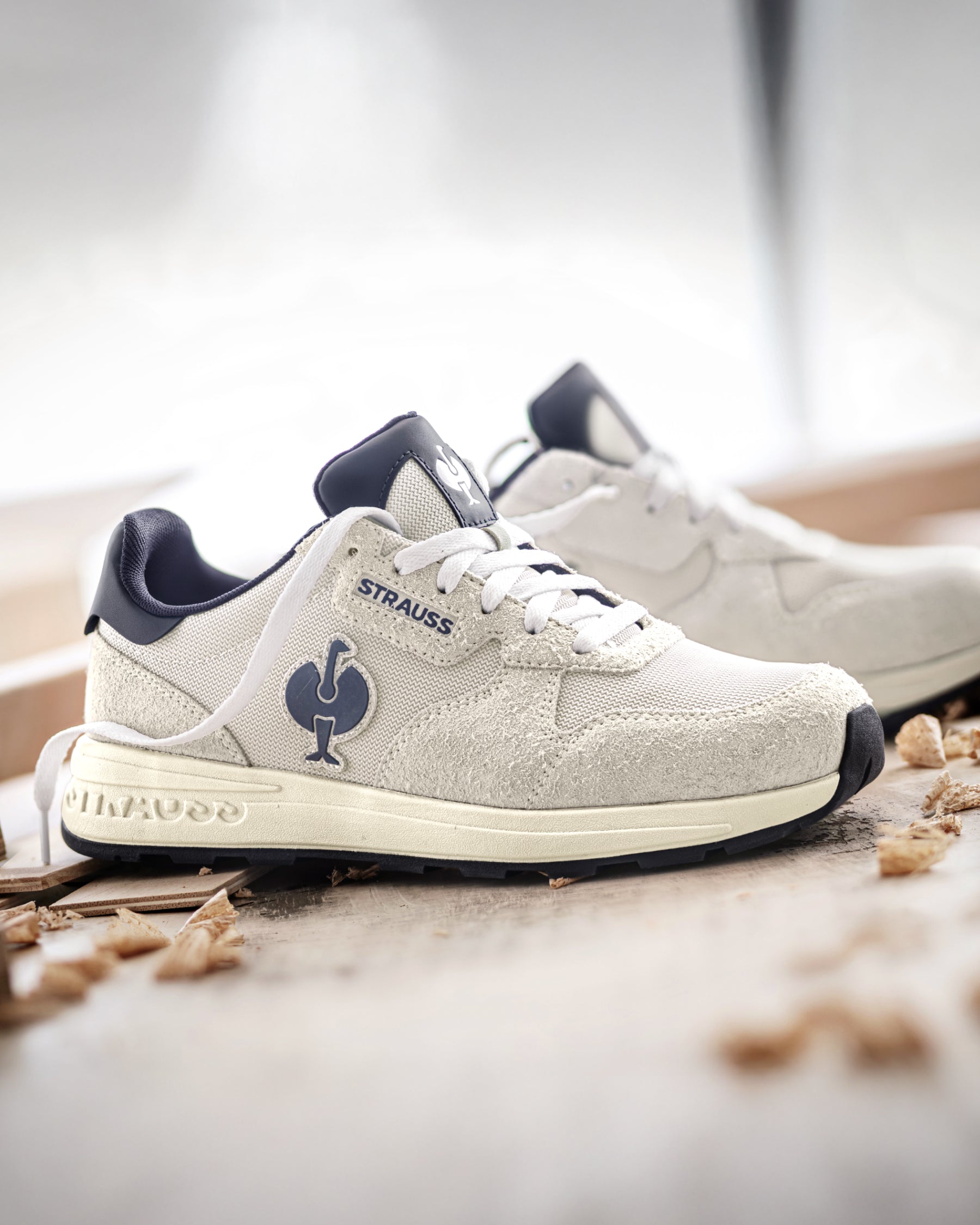 STRAUSS Canberra Steel Toe Work Shoe in Silver shown in use on the job