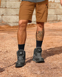 STRAUSS Murcia 6-inch Steel Toe Work Boot in Carbon gray and Black shown on rough jobsite ground