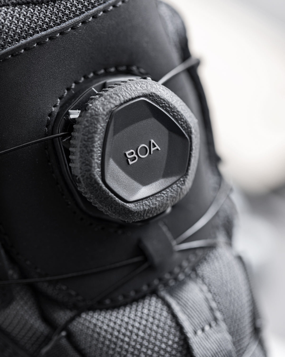 Close-up of the Carbon gray and Black Murcia 6-inch Steel Toe Work Boot upper