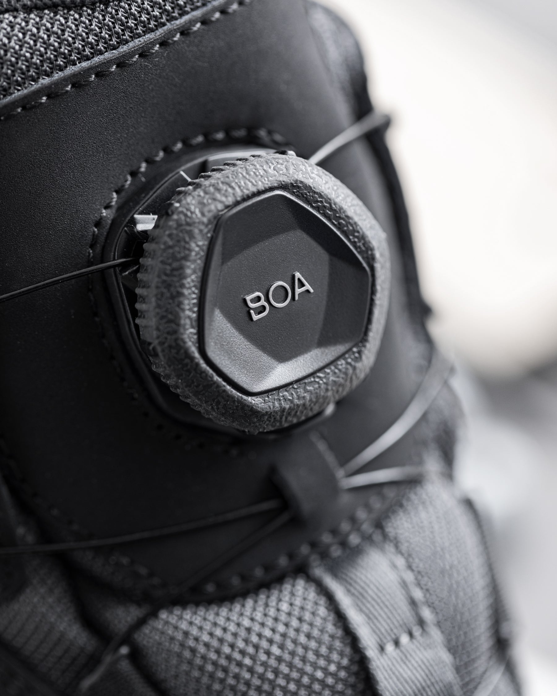 Close-up of the Carbon gray and Black Murcia 6-inch Steel Toe Work Boot upper
