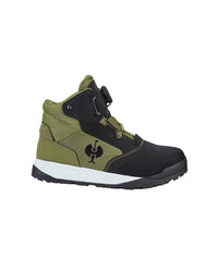 STRAUSS Murcia 6-inch Steel Toe Work Boot in Black and Mountain green, side profile view