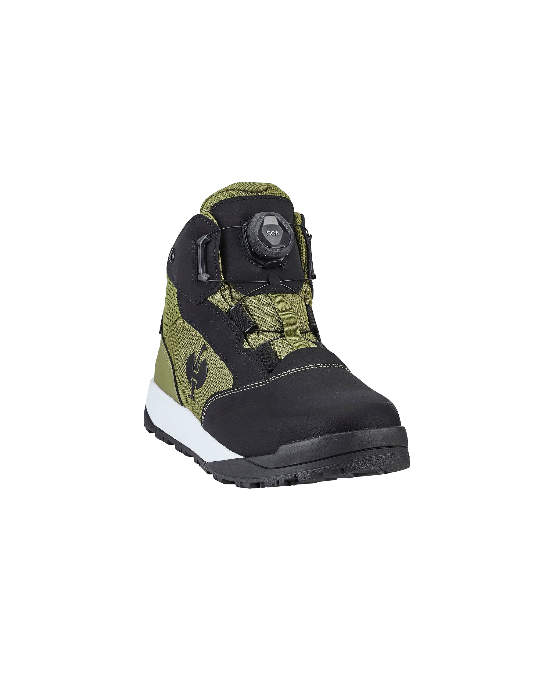 STRAUSS Murcia 6-inch Steel Toe Work Boot in Black and Mountain green, front three-quarter view