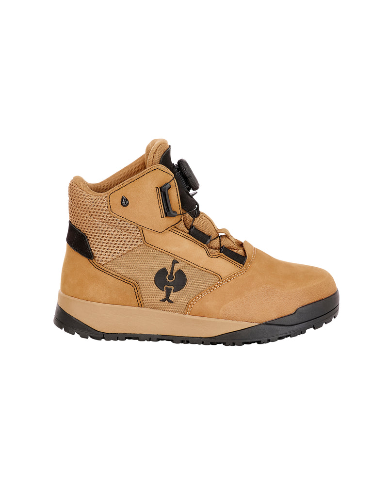 STRAUSS Murcia 6-inch Steel Toe Work Boot in Almond brown and Black, side profile view