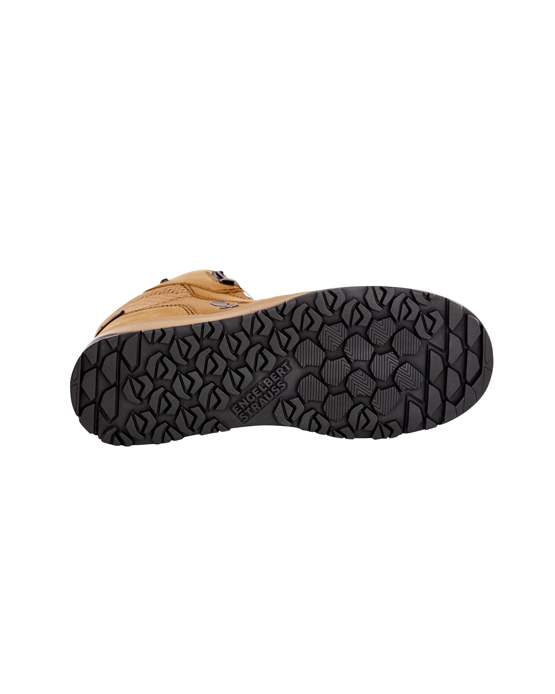 Outsole tread view of the STRAUSS Murcia 6-inch Steel Toe Work Boot in Almond brown and Black