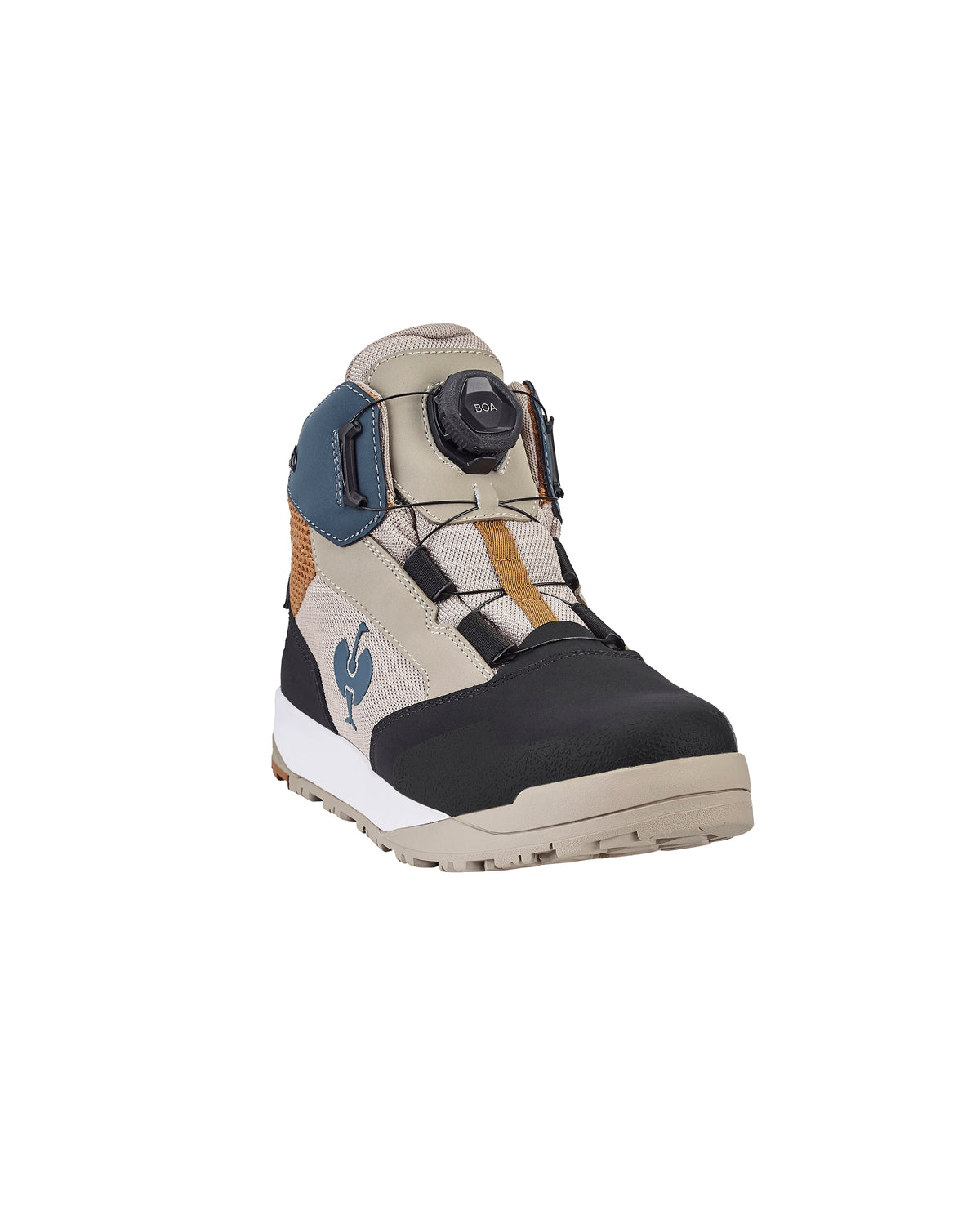 STRAUSS Murcia 6-inch Steel Toe Work Boot in Black, Dolphin gray, and Almond brown, front three-quarter view