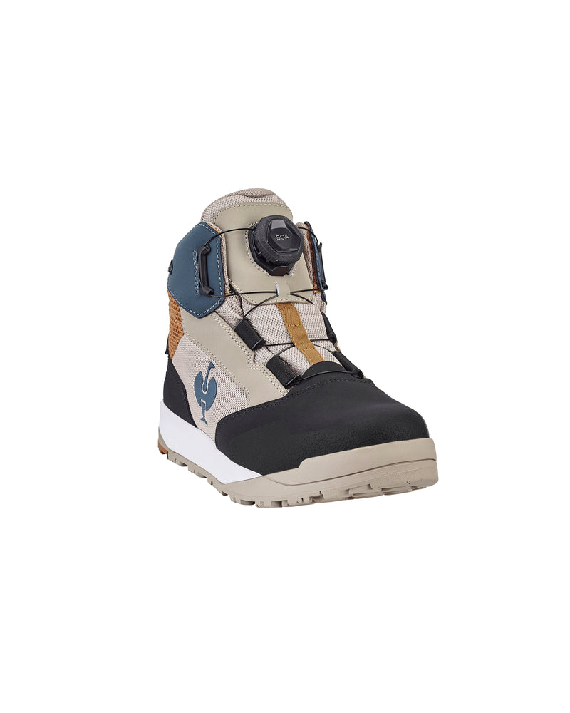 STRAUSS Murcia 6-inch Steel Toe Work Boot in Black, Dolphin gray, and Almond brown, front three-quarter view