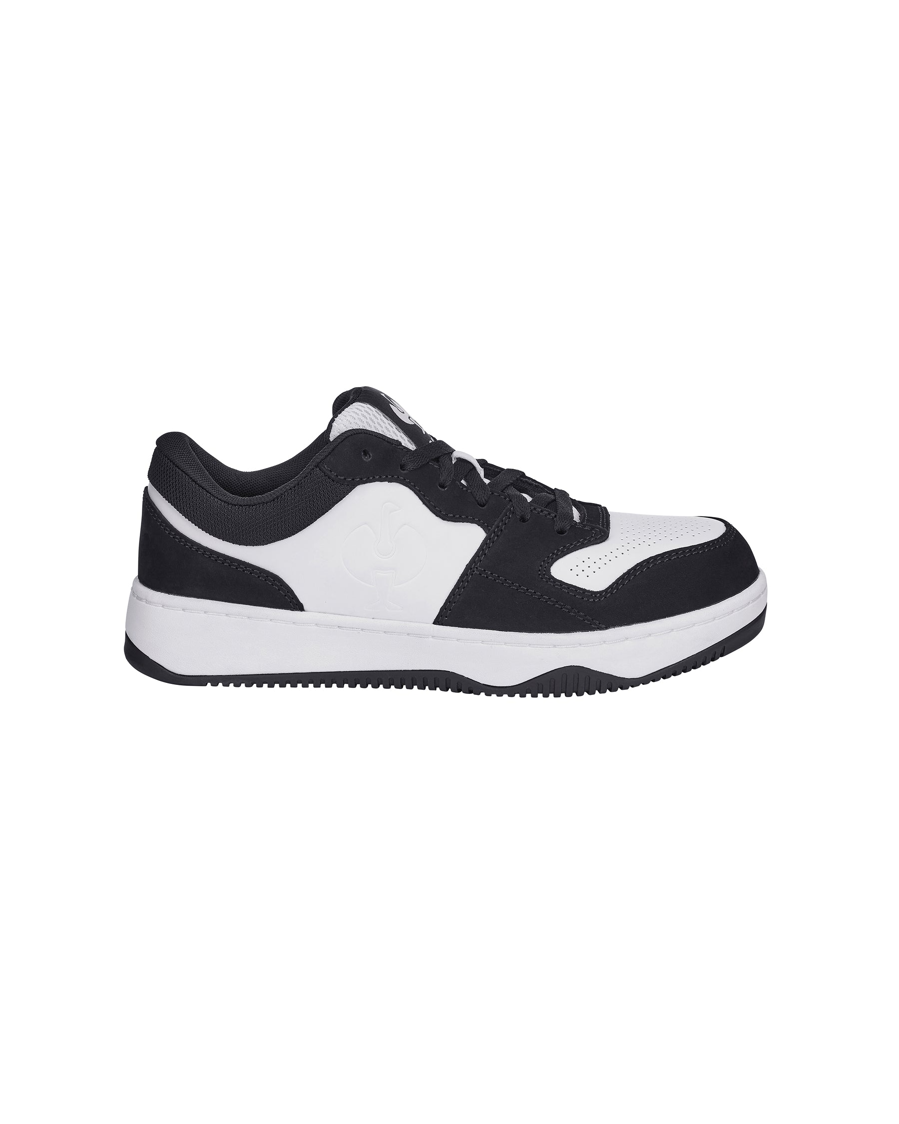 STRAUSS Eindhoven Steel Toe Work Shoe in Black and White, side profile view