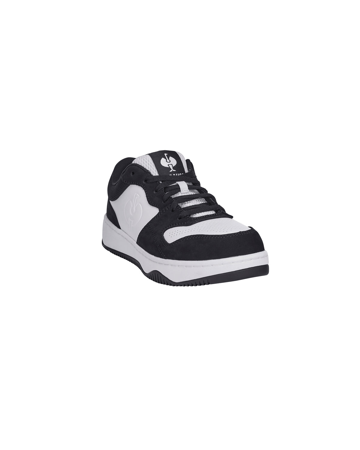 STRAUSS Eindhoven Steel Toe Work Shoe in Black and White, front three-quarter view