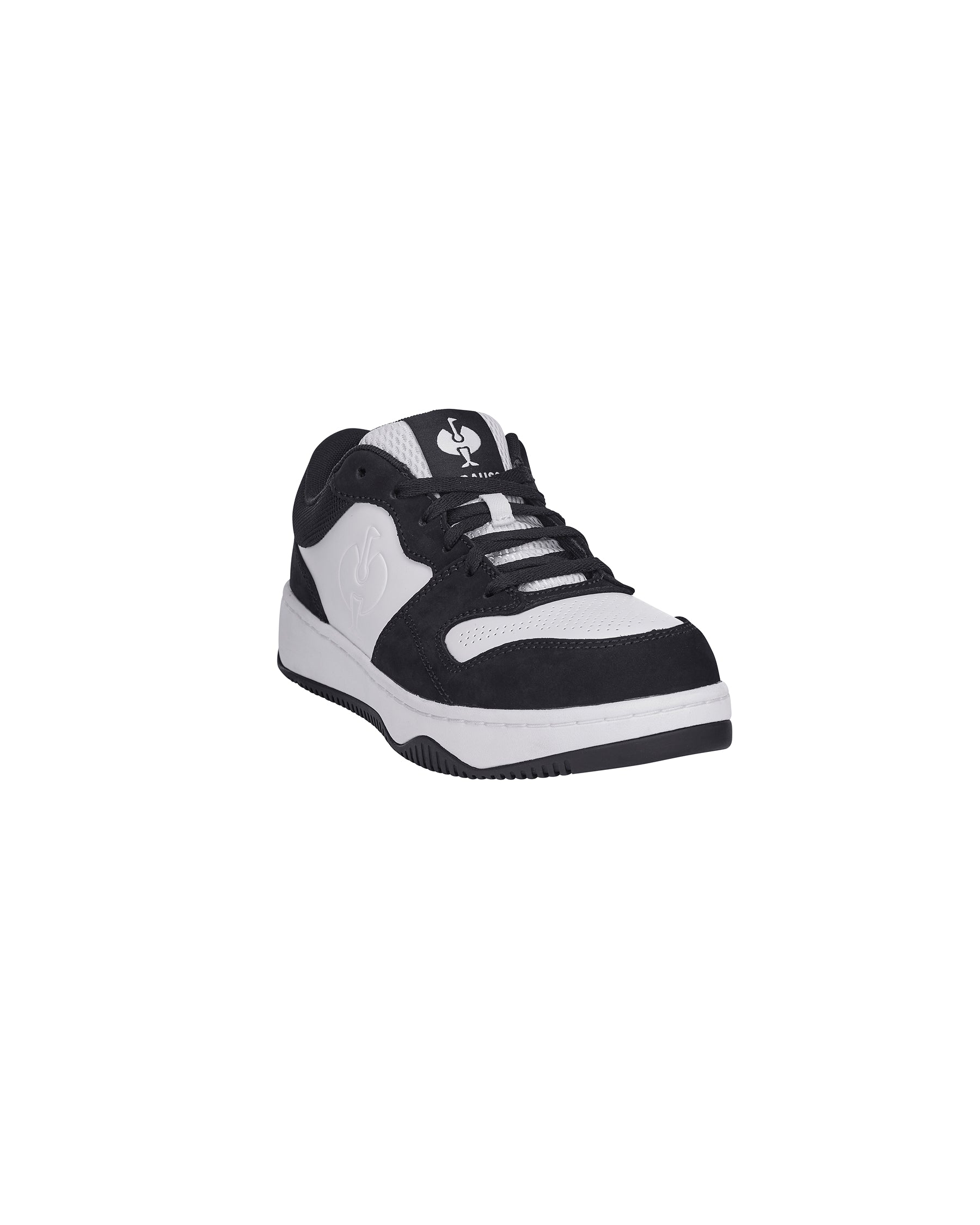 STRAUSS Eindhoven Steel Toe Work Shoe in Black and White, front three-quarter view