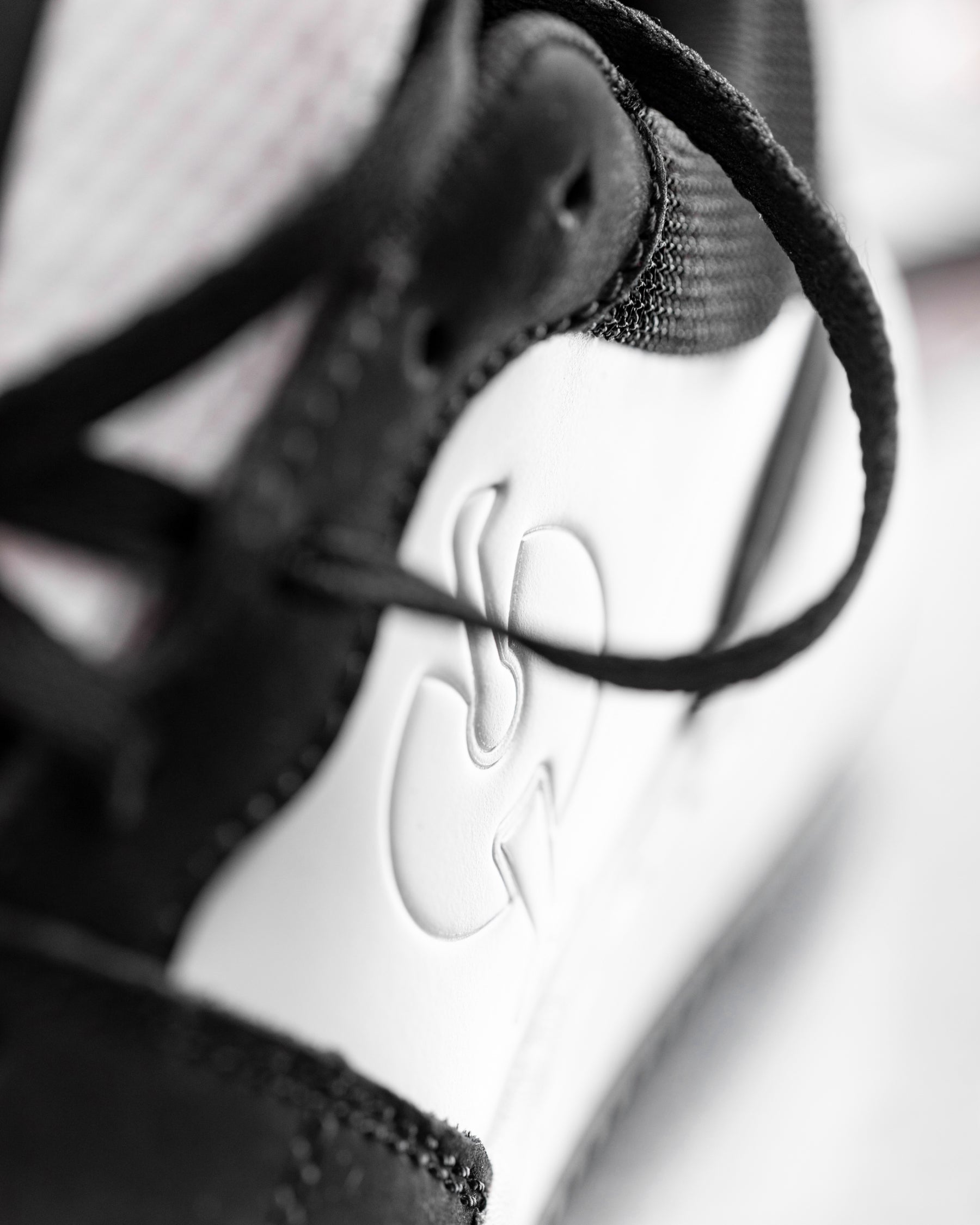Close-up of the Black and White Eindhoven Steel Toe Work Shoe upper