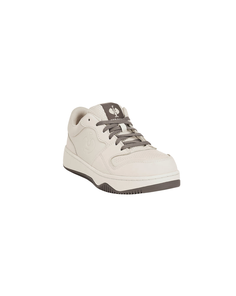 STRAUSS Eindhoven Steel Toe Work Shoe in Cream stone and Gray, front three-quarter view