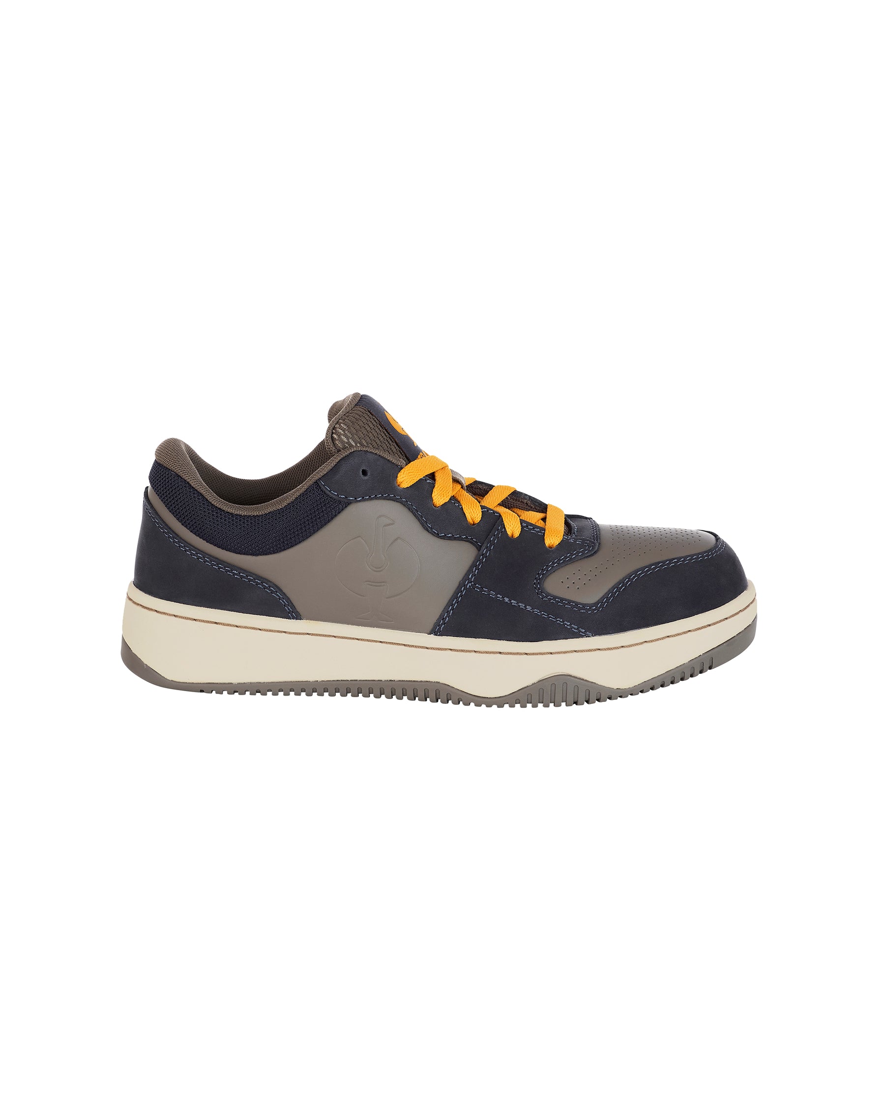 STRAUSS Eindhoven Steel Toe Work Shoe in Nero blue and Stone gray, side profile view