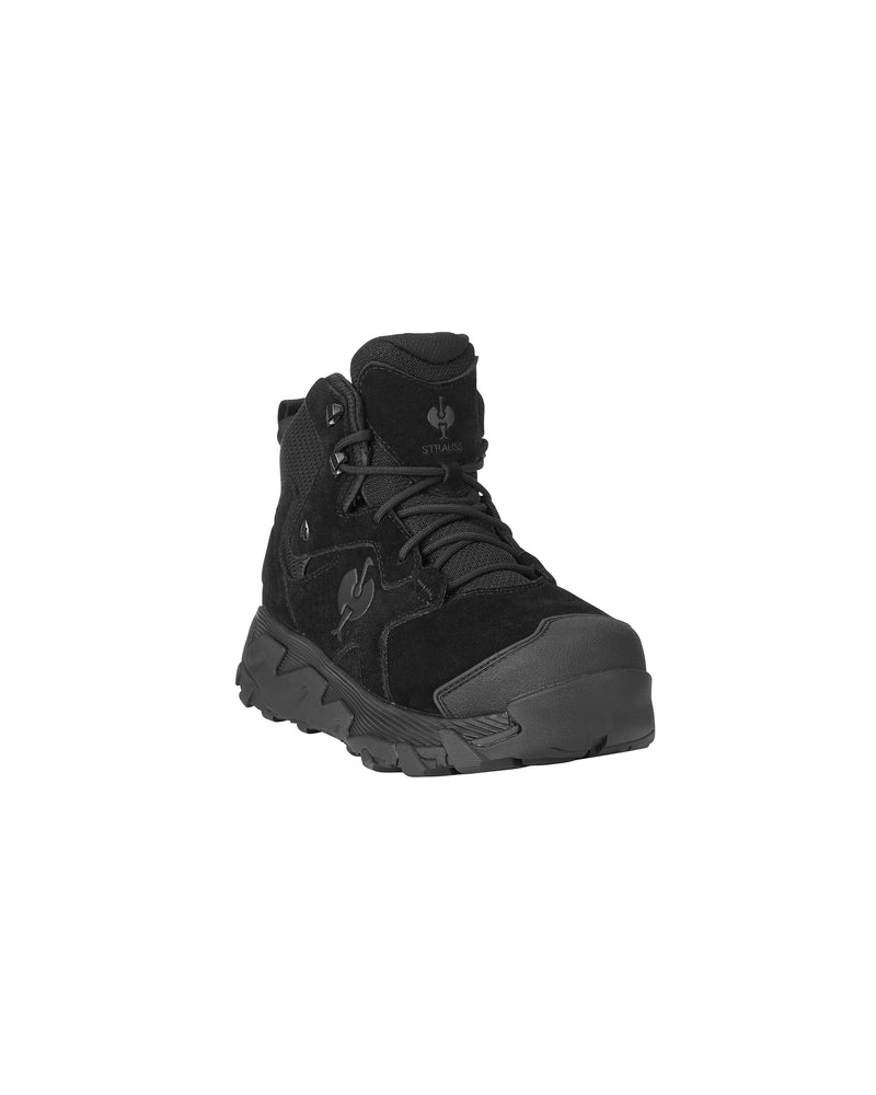 STRAUSS Turin 6-inch Aluminum Toe Work Boot in Black, front three-quarter view