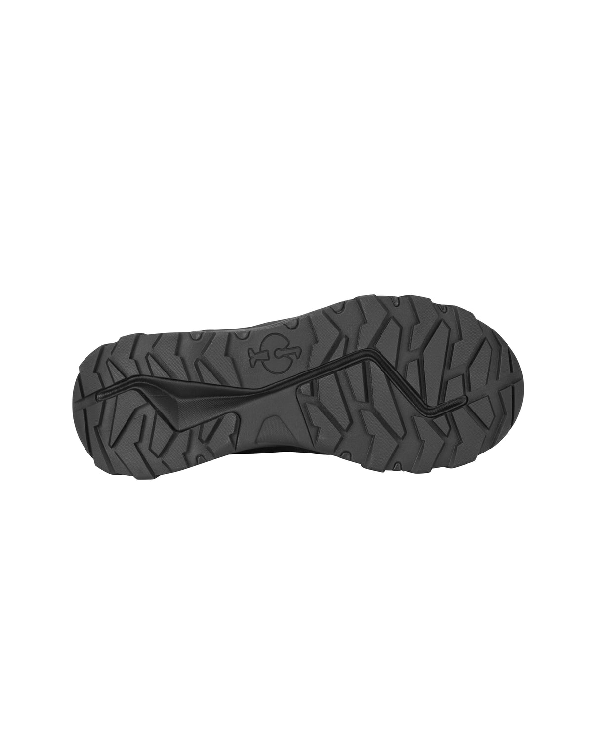 Outsole tread view of the STRAUSS Turin 6-inch Aluminum Toe Work Boot in Black