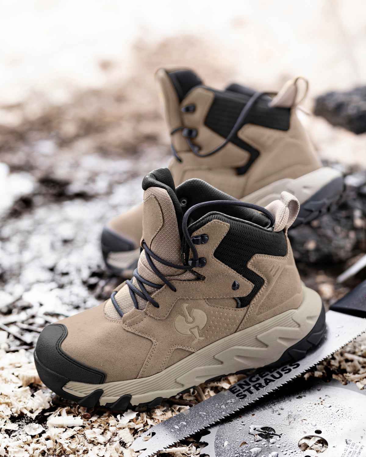 STRAUSS Turin 6-inch Aluminum Toe Work Boot in Dolphin gray shown in use on the job