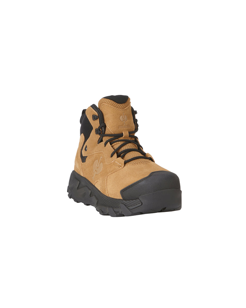 STRAUSS Turin 6-inch Aluminum Toe Work Boot in Almond brown, front three-quarter view