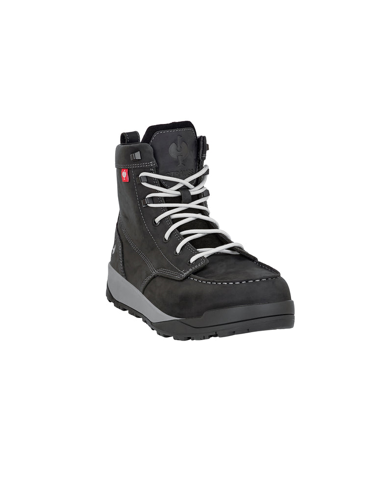 STRAUSS Omaha 6-inch Steel Toe Work Boot in Black, front three-quarter view
