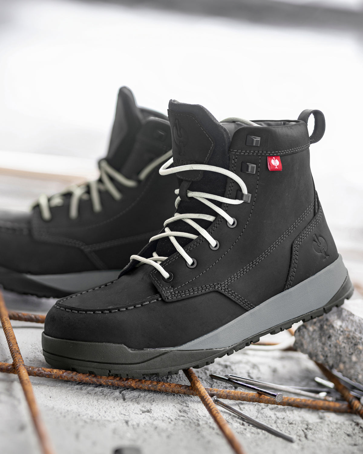 STRAUSS Omaha 6-inch Steel Toe Work Boot in Black shown in use on the job