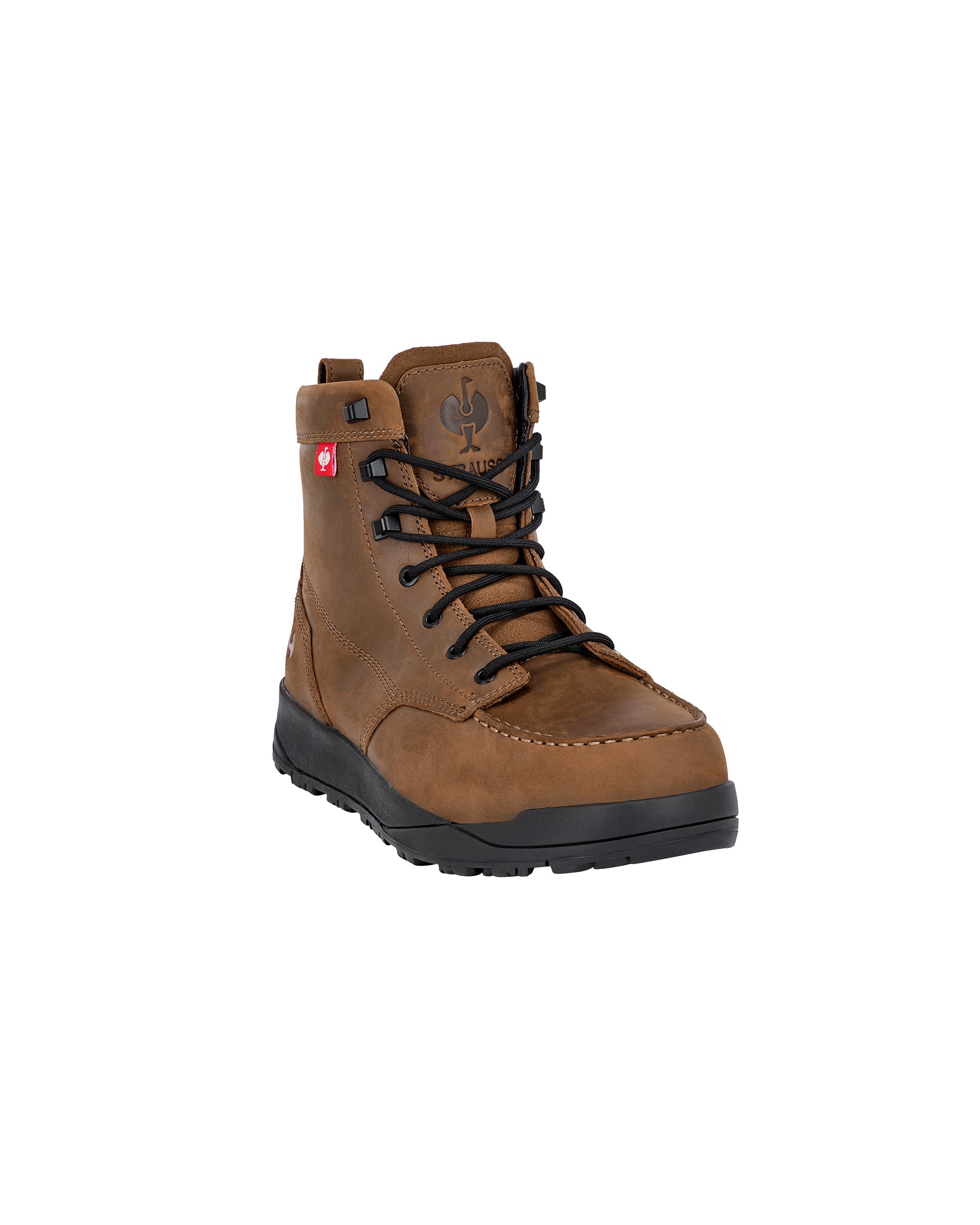STRAUSS Omaha 6-inch Steel Toe Work Boot in Carob brown, front three-quarter view