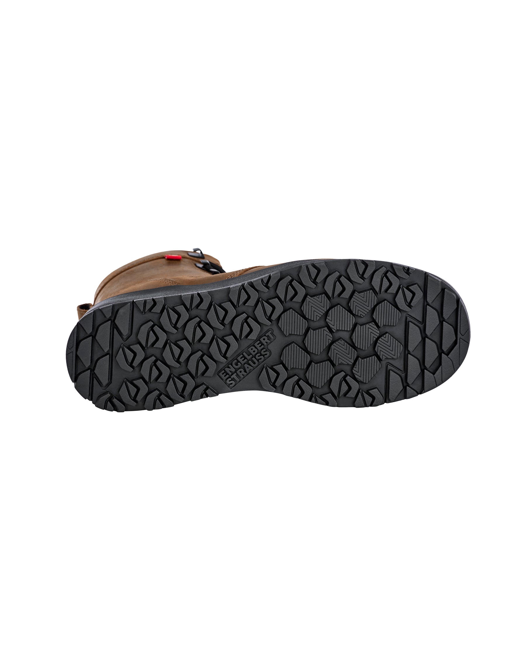 Outsole tread view of the STRAUSS Omaha 6-inch Steel Toe Work Boot in Carob brown
