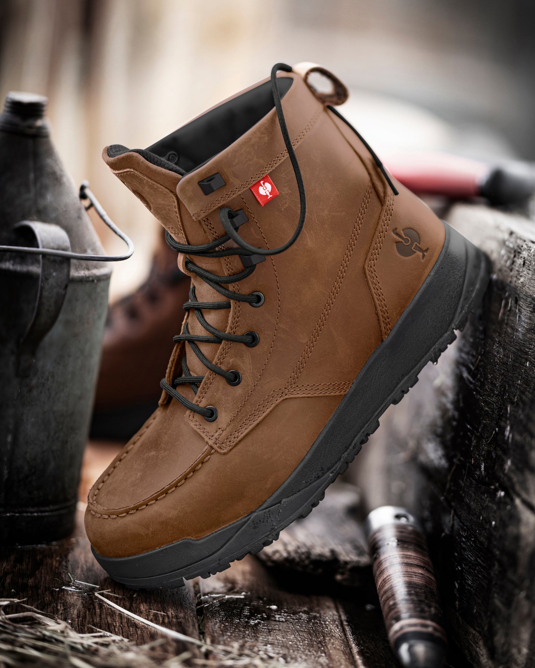 STRAUSS Omaha 6-inch Steel Toe Work Boot in Carob brown shown in use on the job