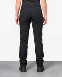 Women's Utility Cargo Work Pants in black worn by a model, rear view