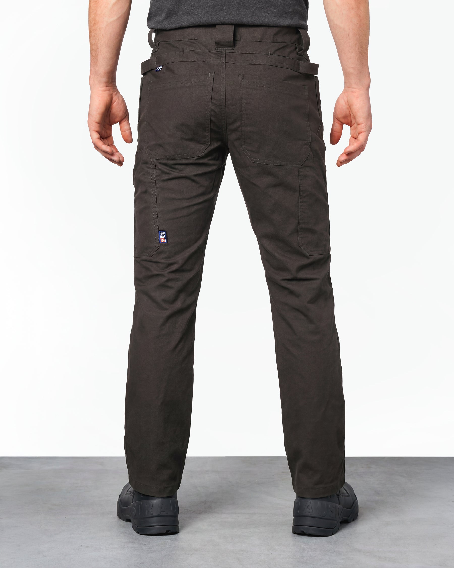 STRAUSS 1620 Multipocket Pants in moon gray worn by a model, rear view