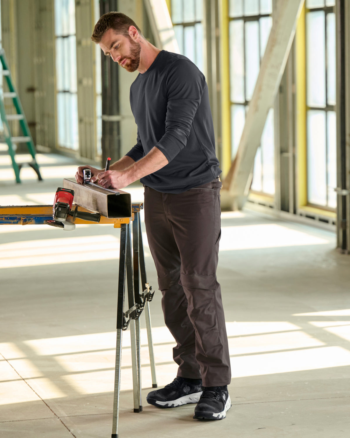 STRAUSS 1620 Worker Pants in moon gray in use, showing fit and movement