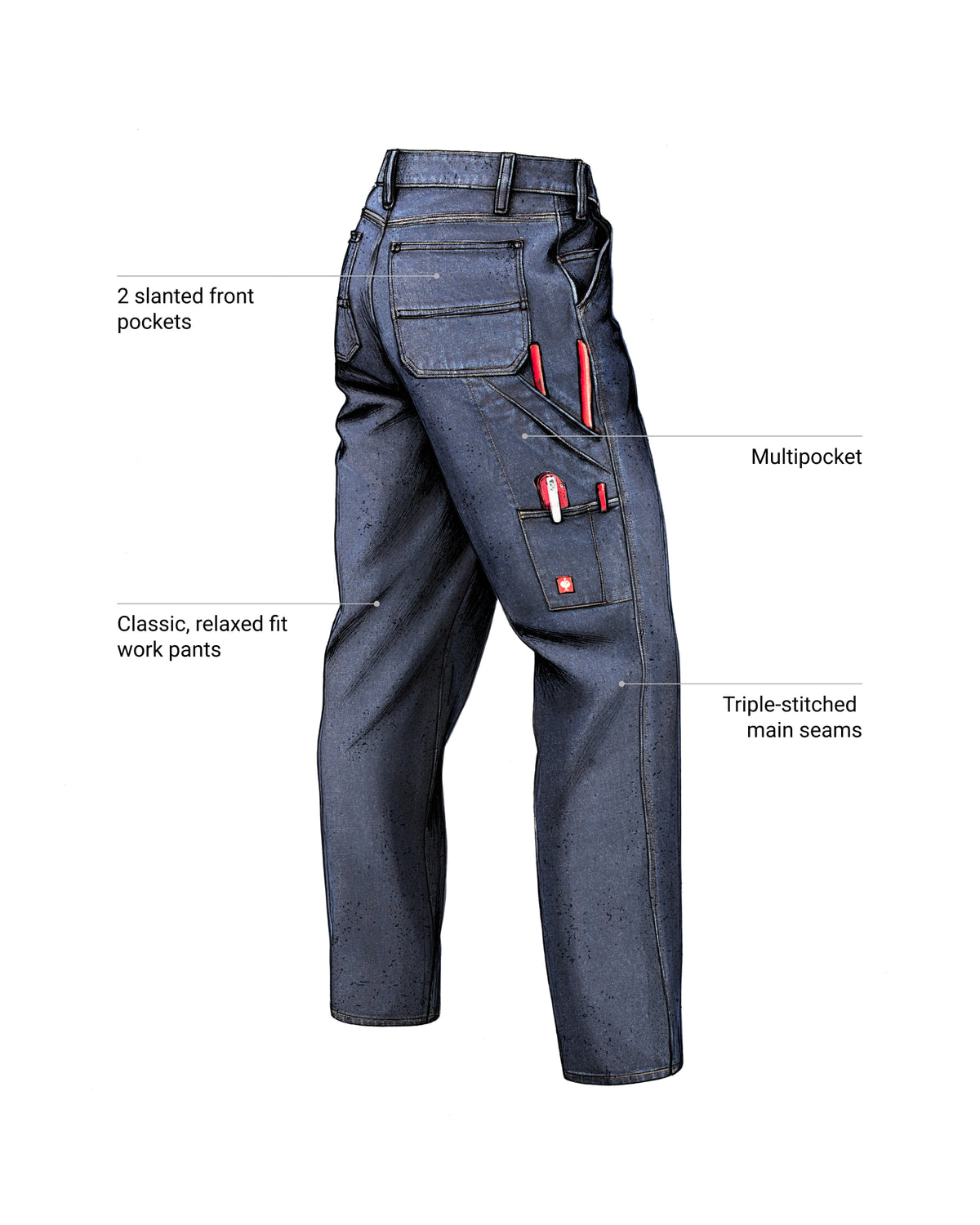 Feature view of Carpenter Jeans e.s.iconic in dark wash, showing denim and pocket details