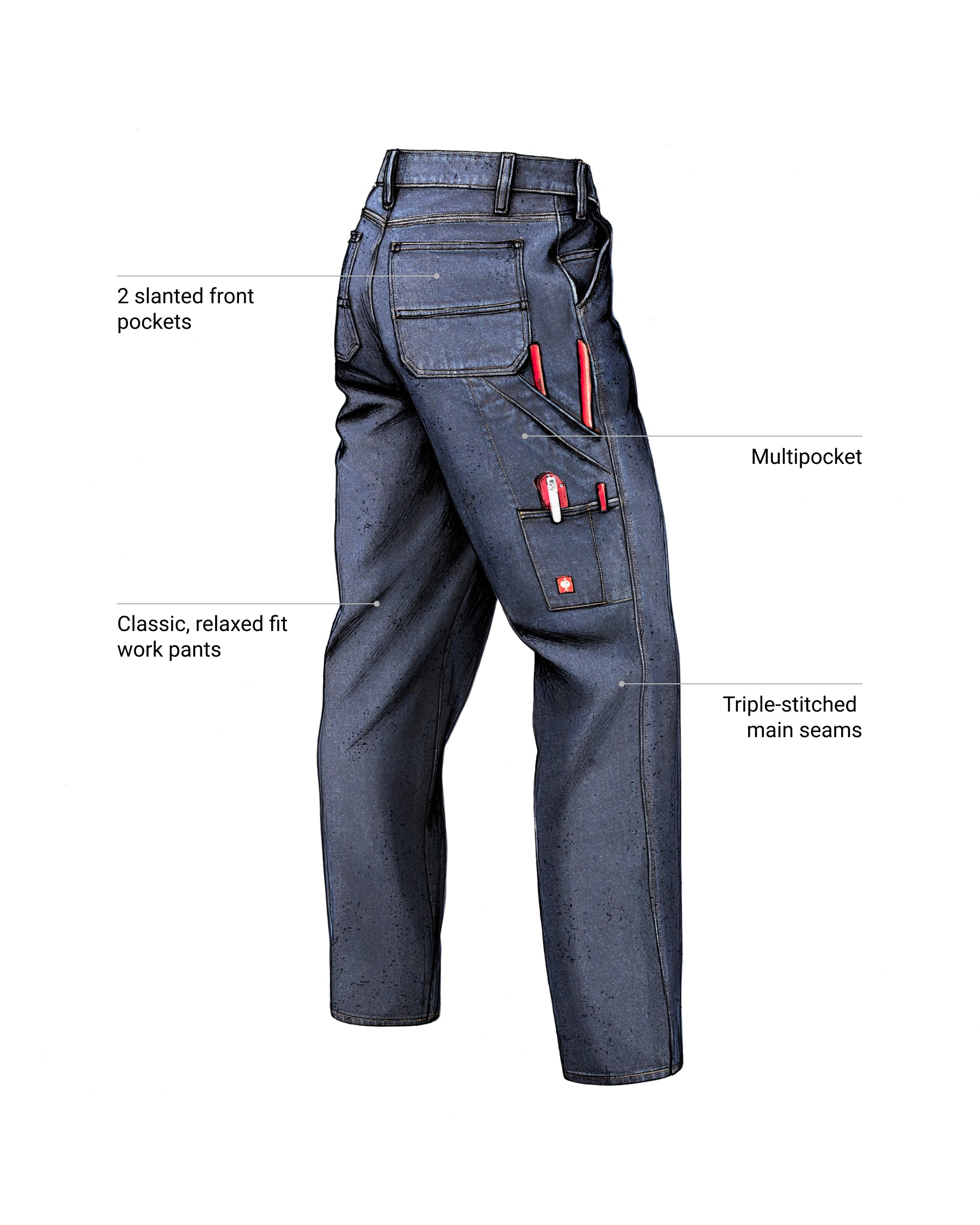 Feature view of Carpenter Jeans e.s.iconic in dark wash, showing denim and pocket details