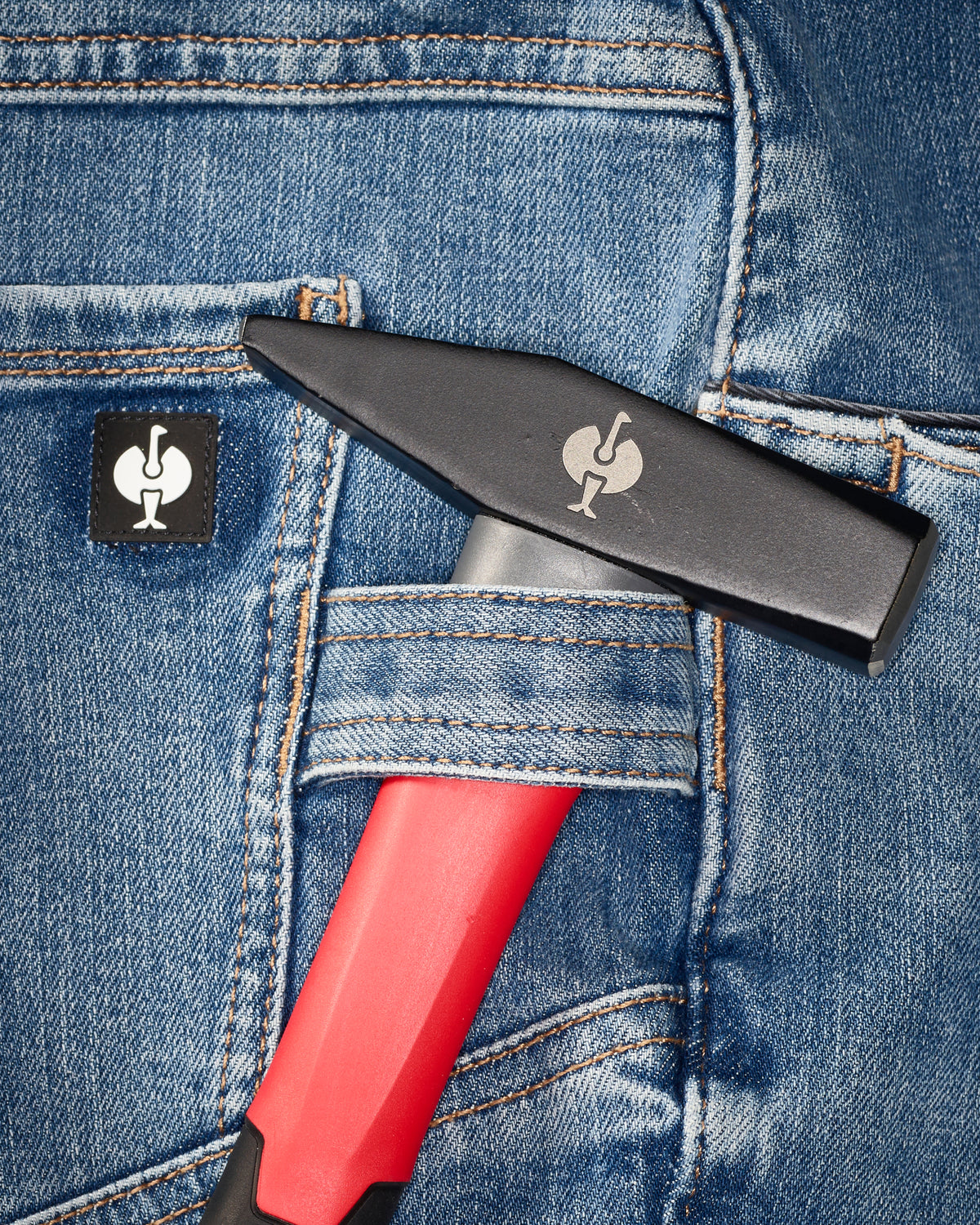 Close-up of denim workwear construction on Power Denim 5-Pocket Jeans in stonewashed