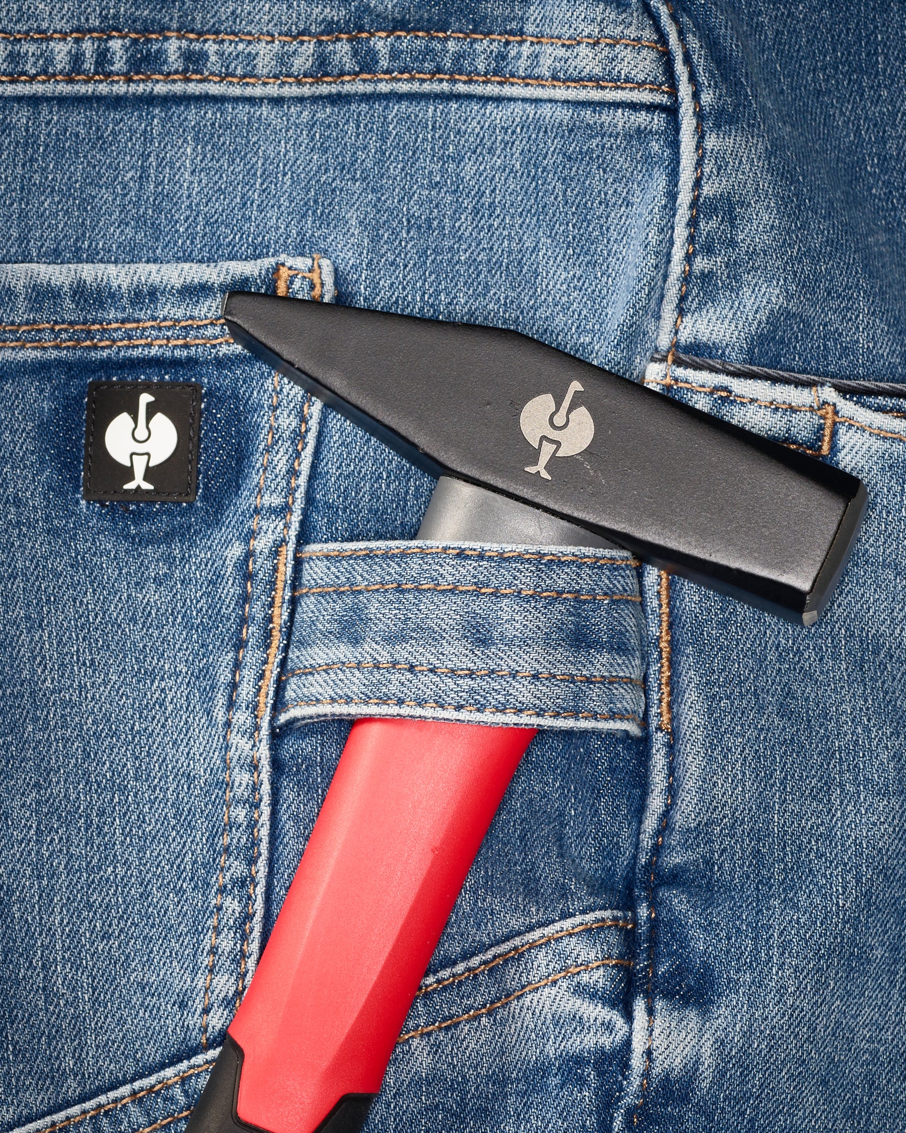 Close-up of denim workwear construction on Power Denim 5-Pocket Jeans in stonewashed