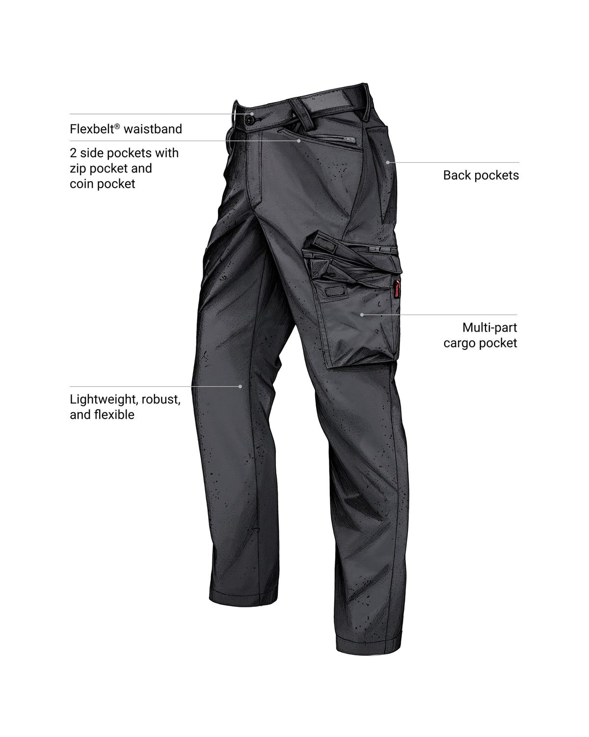 Feature view of Cargo Pants e.s.trail pure in black/carbon gray, showing cargo pocket details