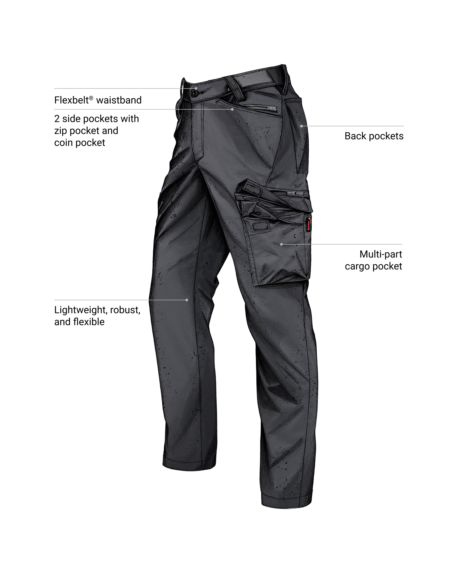 Feature view of Cargo Pants e.s.trail pure in black/carbon gray, showing cargo pocket details