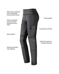 Feature view of Women's Functional Leggings e.s.trail pure in black, showing stretch fabric and pocket details