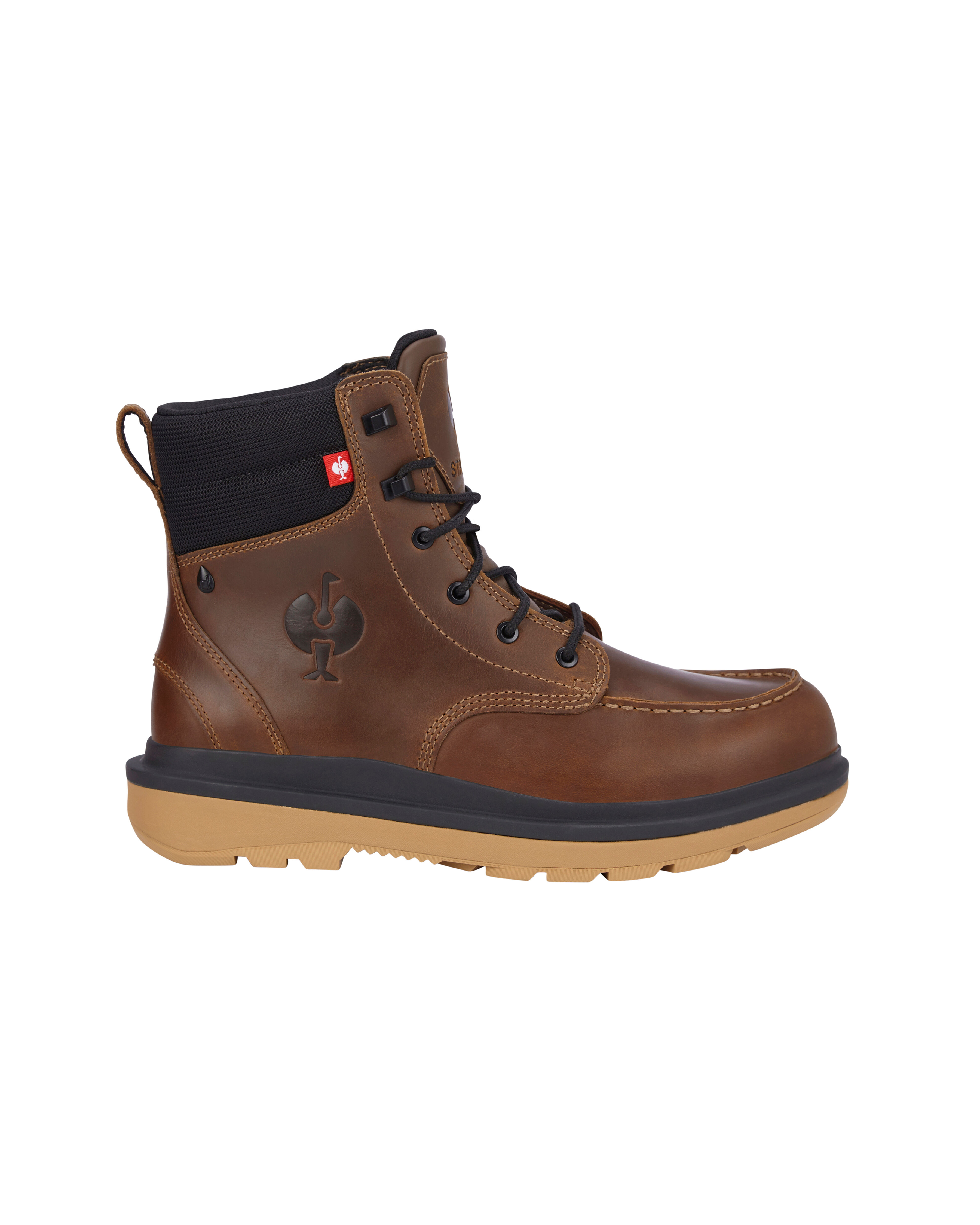 Brown work boot with brown sole on a white background
